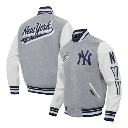 Fat-Joe-World-Series-2024-New-York-Yankees-Wool-Grey-Varsity-Jacket