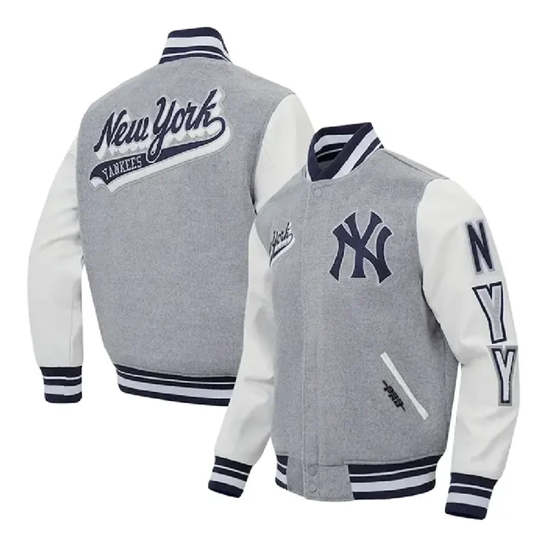 Fat-Joe-World-Series-2024-New-York-Yankees-Wool-Grey-Varsity-Jacket