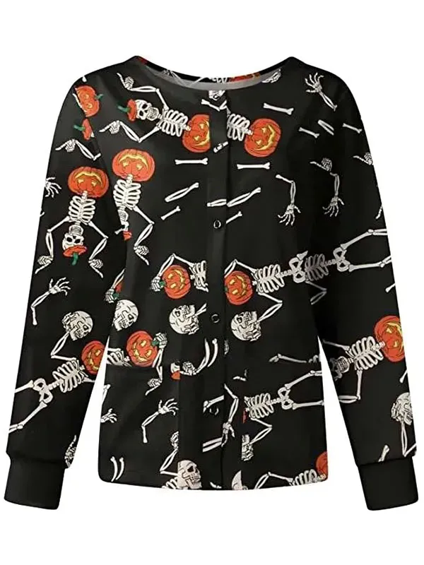Halloween-Skeleton-Pumpkins-Scrub-Jacket