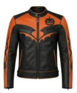 Shop-Spooky-Halloween-Pumpkin-Handmade-Orange-and-Black-Leather-Jacket-For-Sale