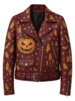 Spooky-Halloween-Burgundy-Leather-Biker-Jacket