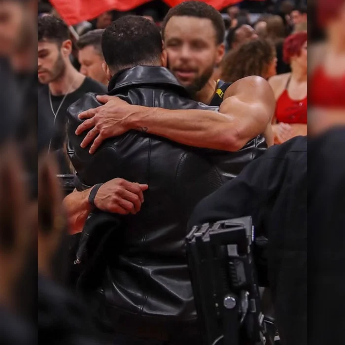 Drake-Warriors-Vs-Raptors-Game-Black-Leather-Jacket